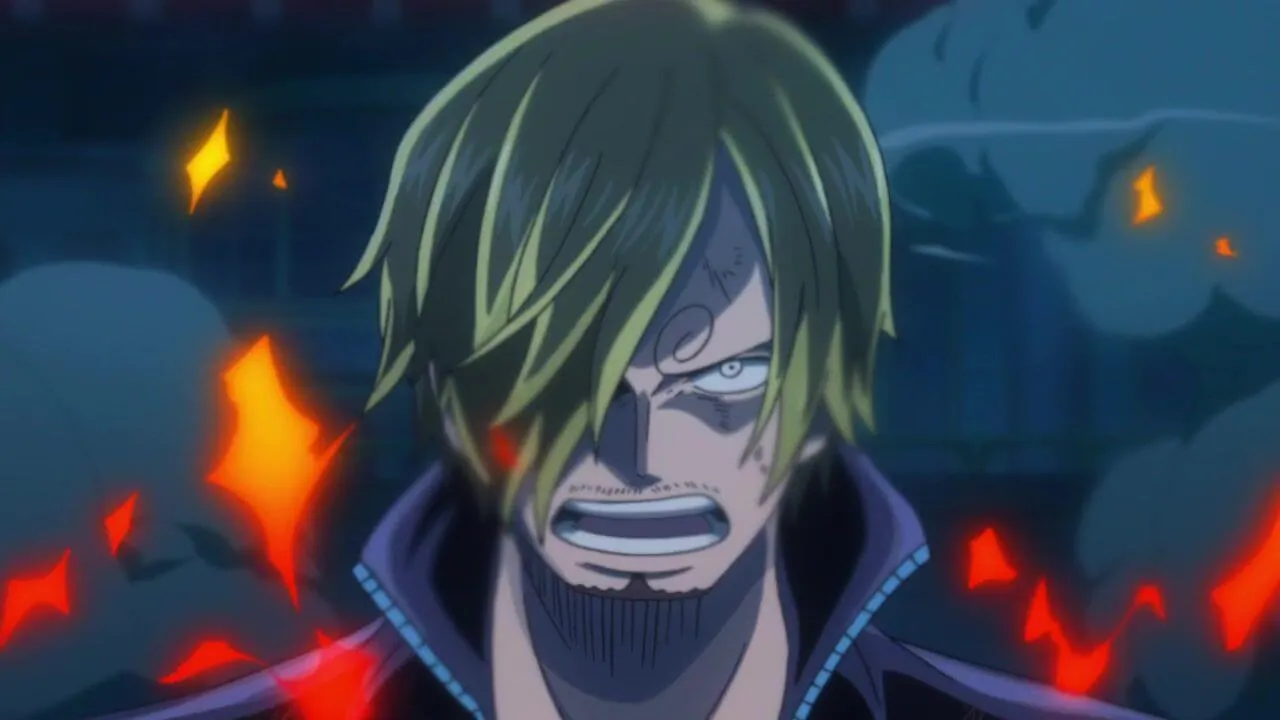 Sanji com raiva enquanto se prepara para usar o Diable Jambe