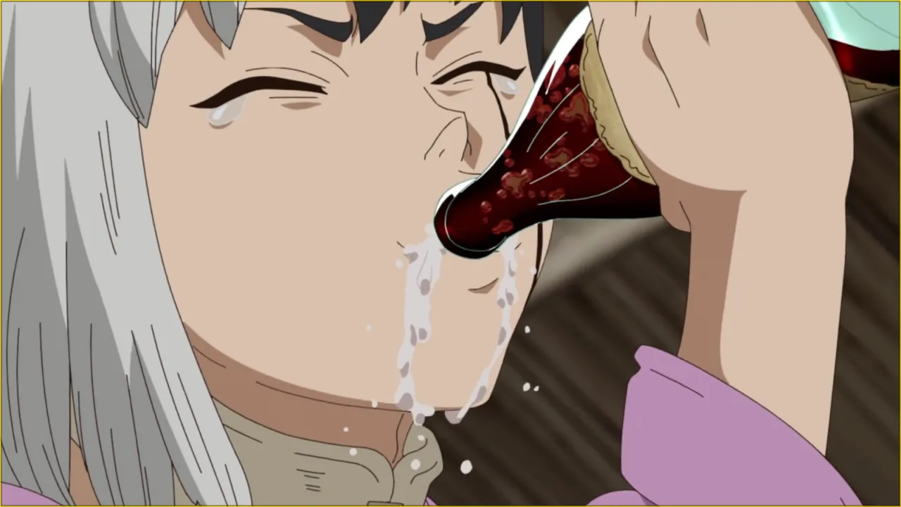 Gen bebendo a Senku Cola