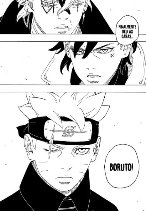 Boruto, Kawaki e Code estão prontos para lutar - e Sarada e Mitsuki não devem ficar de fora - Foto: Reprodução / Mangá Plus