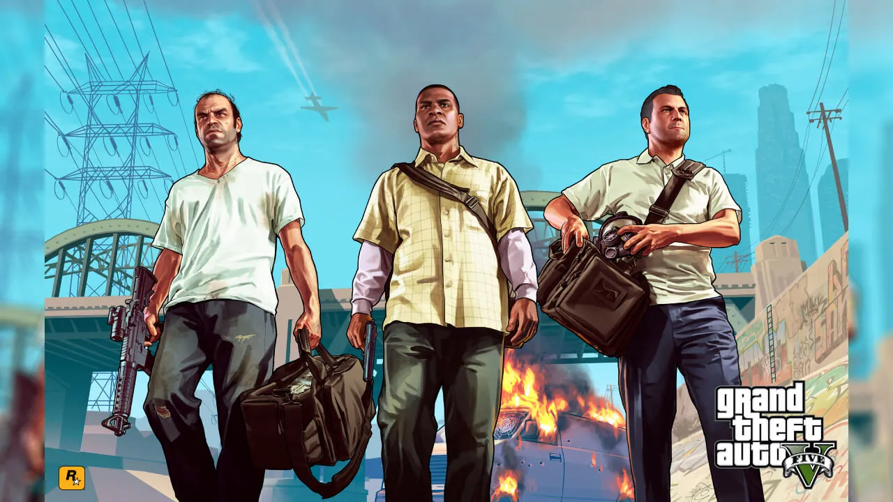 Ilustração do personagens de GTA V - Trevor Philips, Franklin Clinton e Michael de Santa