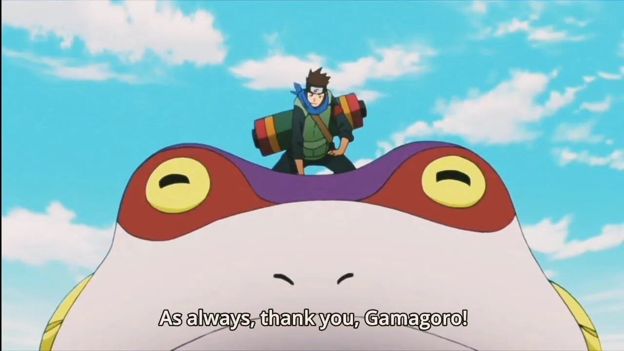 konohamaru em cima de gamagoro