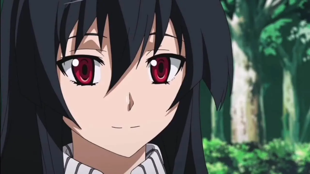 akame contente dando um sorriso