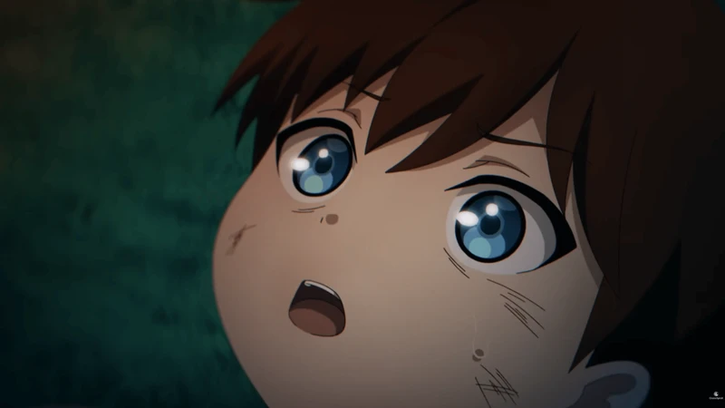 Criança de olhos azuis surpresa olhando para cima