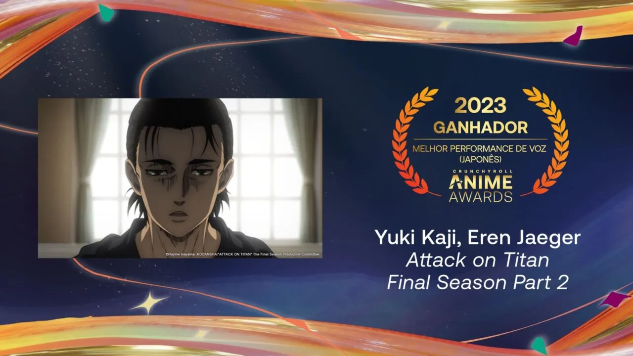 Yuki Kaji, Eren Yeager, Attack on Titan Final Season Part 2 venceu a categoria de Melhor Performance de Voz (japonês). Foto: Divulgação/Crunchyroll