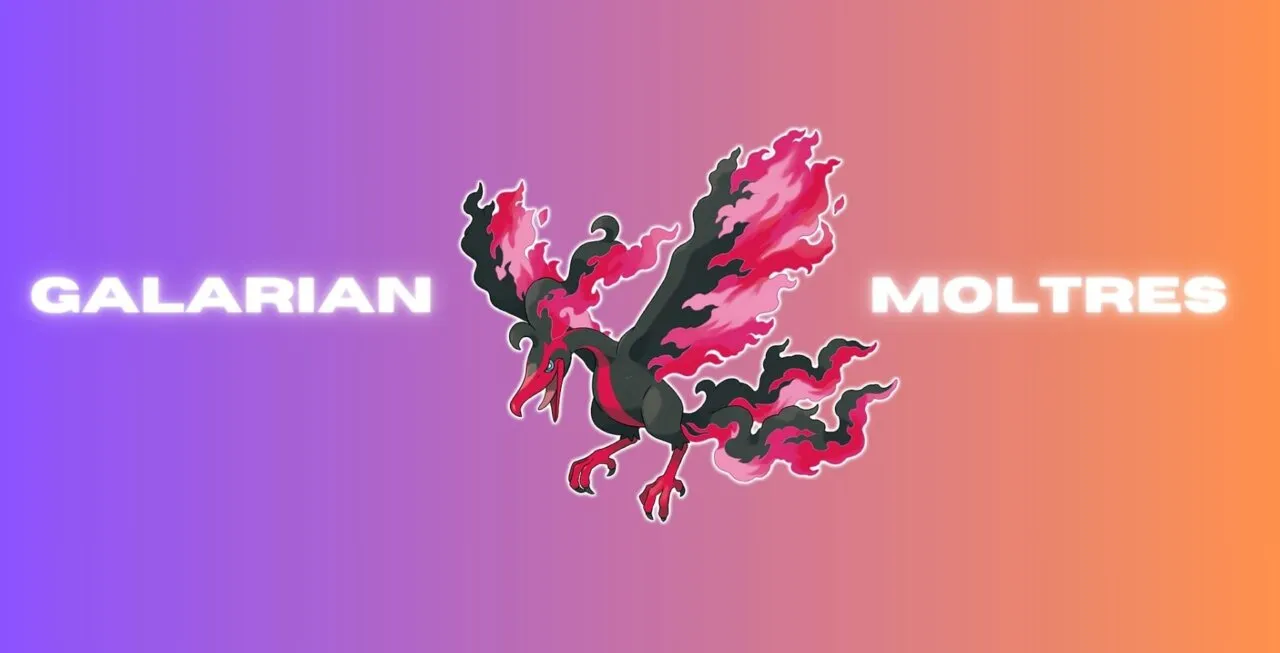 Galarian Moltres em fundo degradê