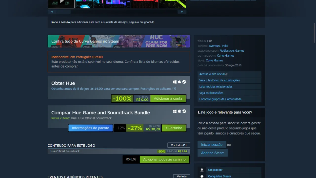 Captura de tela exemplificando como pegar os jogos gratuitos na steam