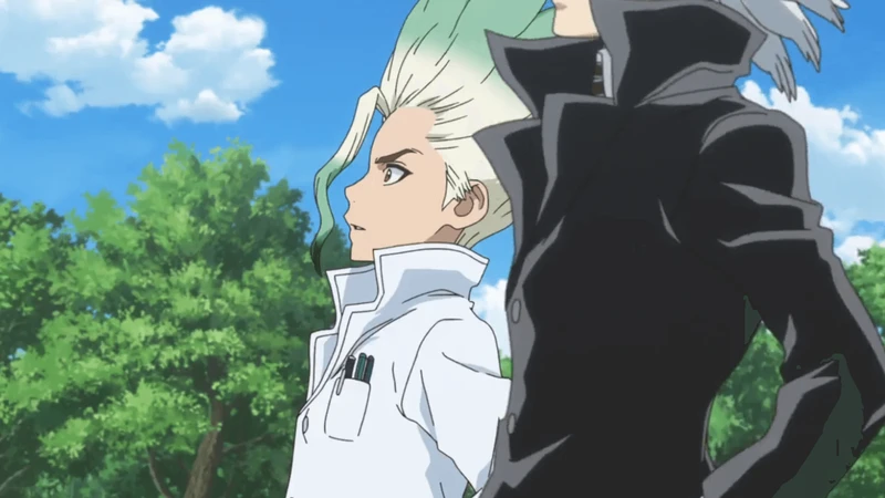 Senku ao lado de Xeno