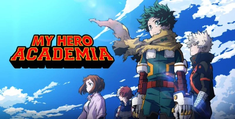 Logo de My Hero Academia com personagens do anime
