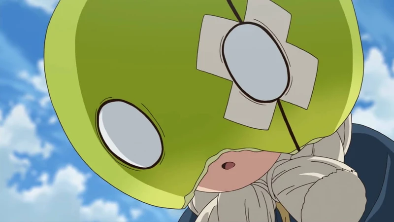 menina com capacete de melancia olhando para baixo de boca aberta