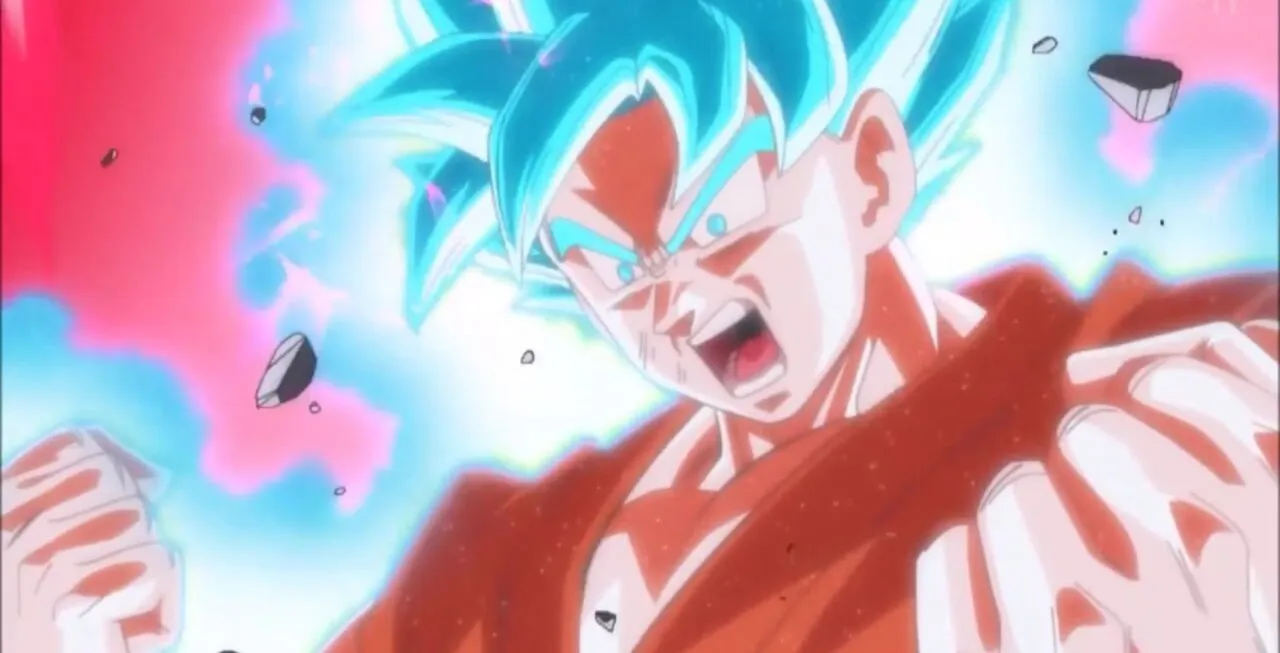 Goku gritando enquanto usa o Kaioken