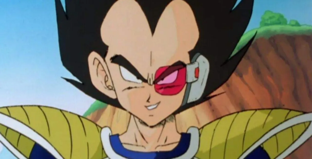 Personagem Vegeta olhando para frente com sorriso malvado