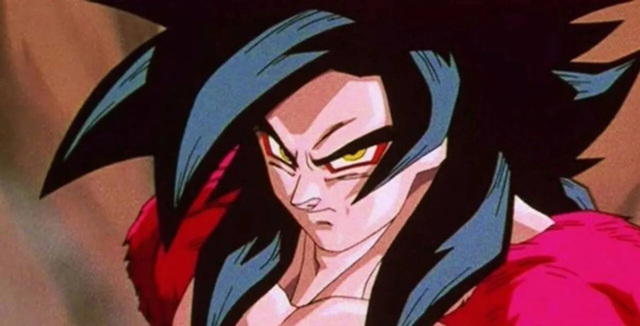 Goku na forma Super Saiyajin 4 com olhar sério