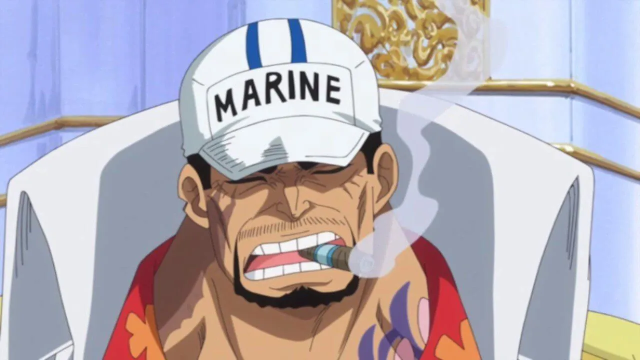 Akainu bravo enquanto fuma se charuto