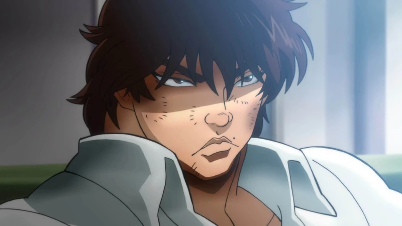 baki fazendo uma expressão séria enquanto usa sua roupa escolar