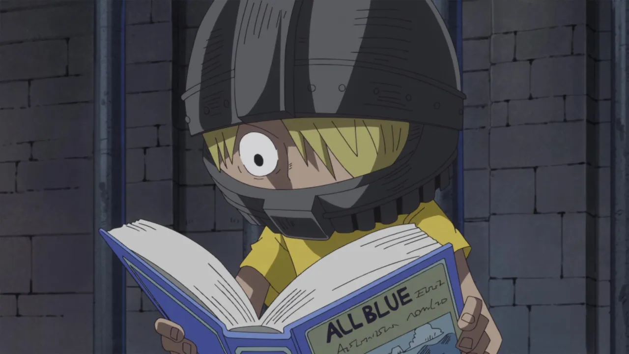 Personagem Sanji quand criança lendo sobre o All Blue