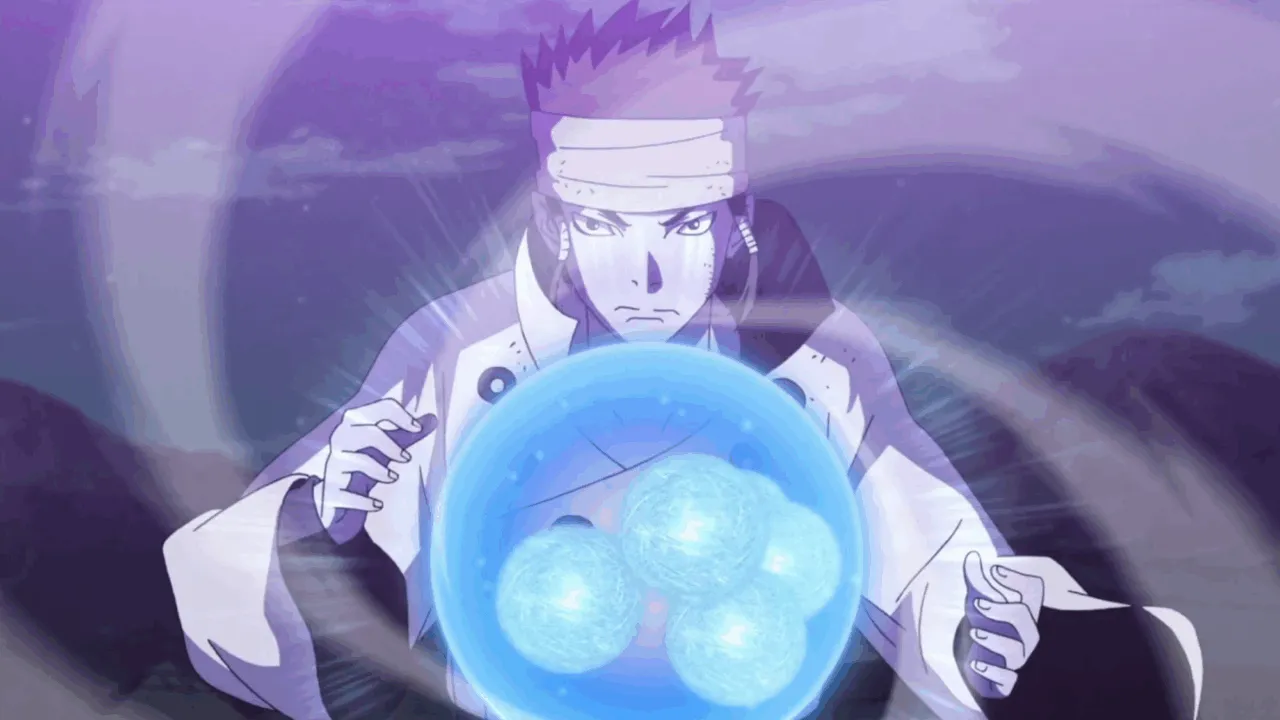 Ashura fazendo um rasengan com vários rasengans 