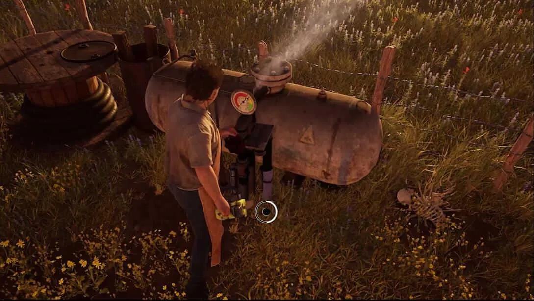 Leatherface desligando a saída da válvula - Foto: Reprodução / The Texas Chain Saw Massacre / Gun Interactive