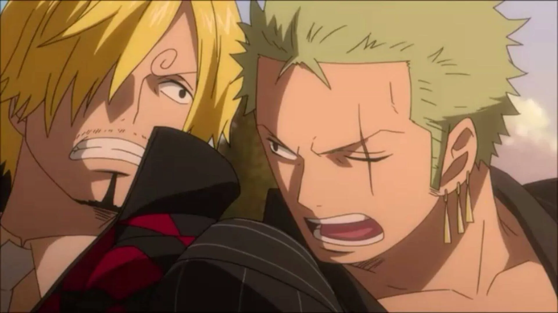 Zoro empurrando sanji