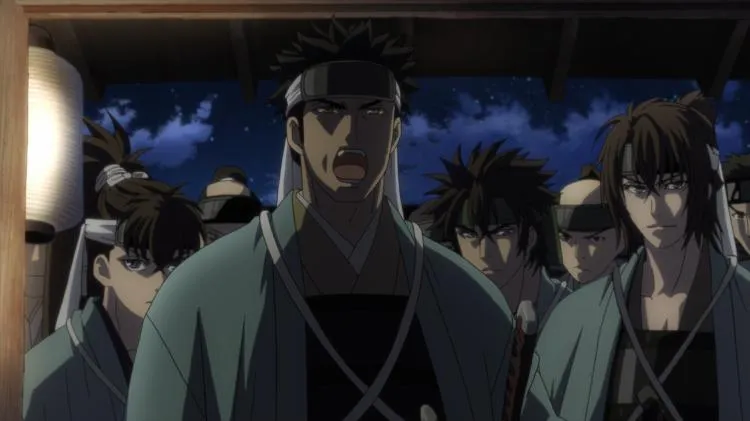 samurais vestidos de kimono azul