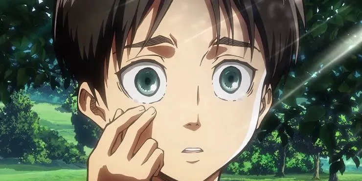 Eren Yeager quando criança tocando seu próprio rosto