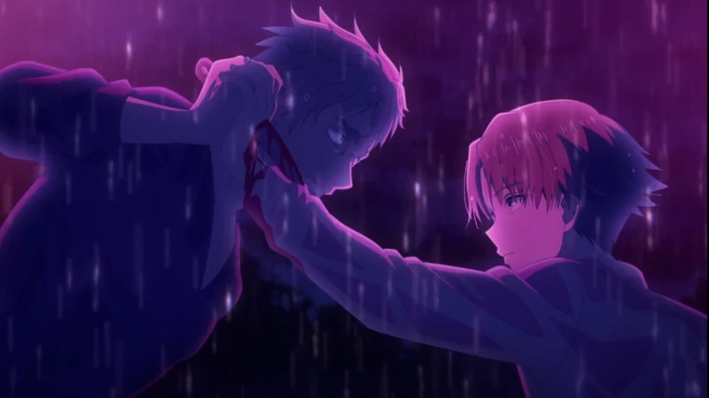 Housen esfaqueando a mão de Ayanokoji enquanto se encaram