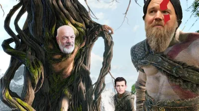 Montagem de personagens da nova série de God of war