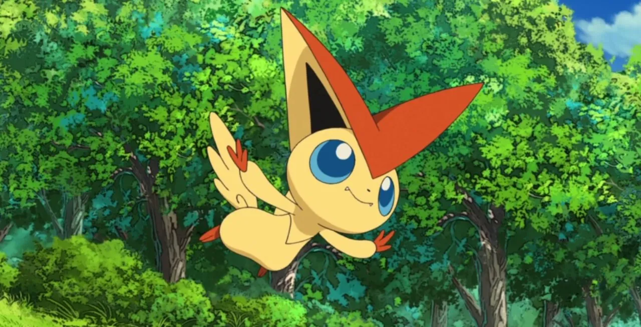 Victini voando e sorrindo