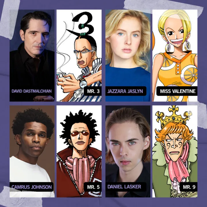 David Dastmalchian (Entrevista com o Demônio) como Mr. 3, Jazzara Jaslyn (Warrior) como Miss Valentine, Camrus Johnson (Batwoman) como Mr. 5, Daniel Lasker (Raised by Wolves) como Mr. 9 na 2ª temporade de One Piece