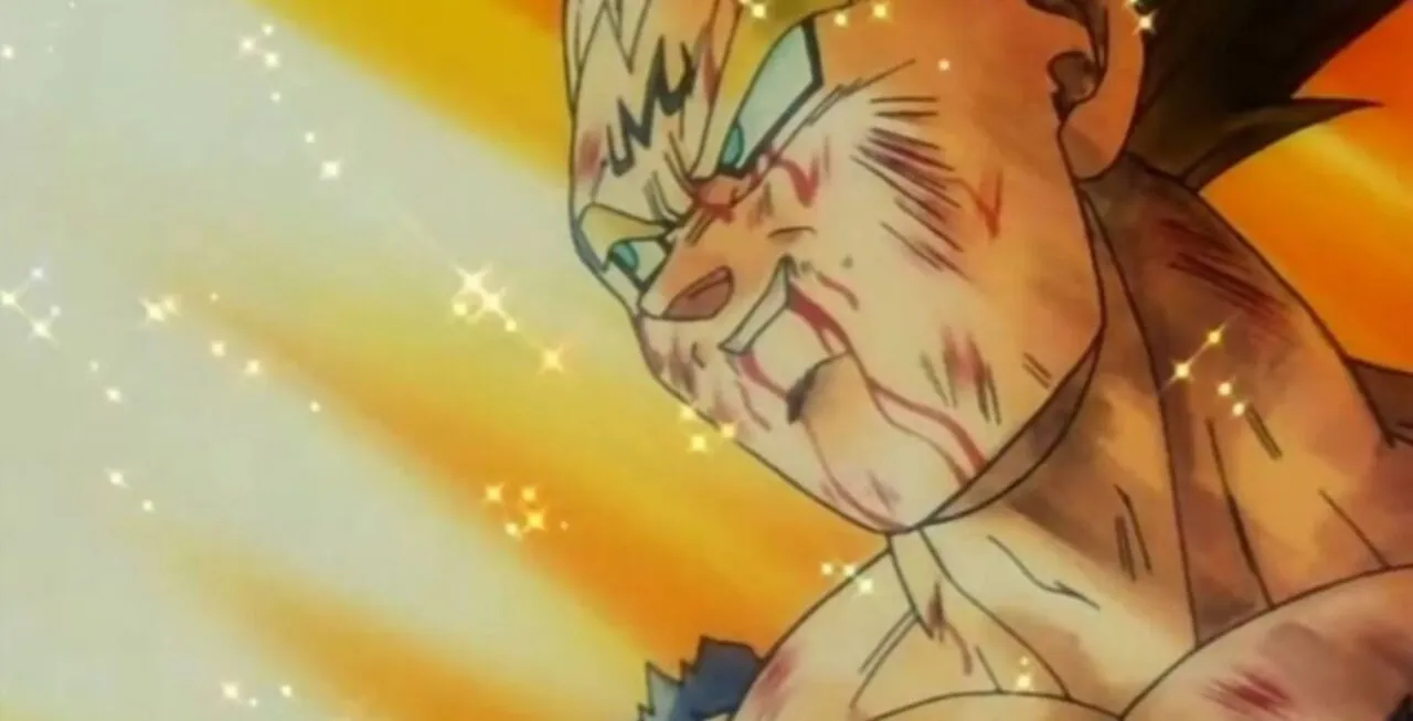 Príncipe dos Saiyajins sorrindo antes de sua Explosão Final