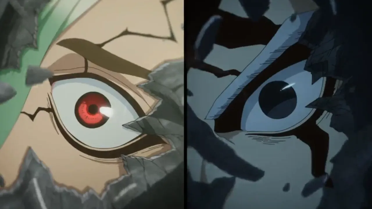 Senku e Xeno sendo despetrificados