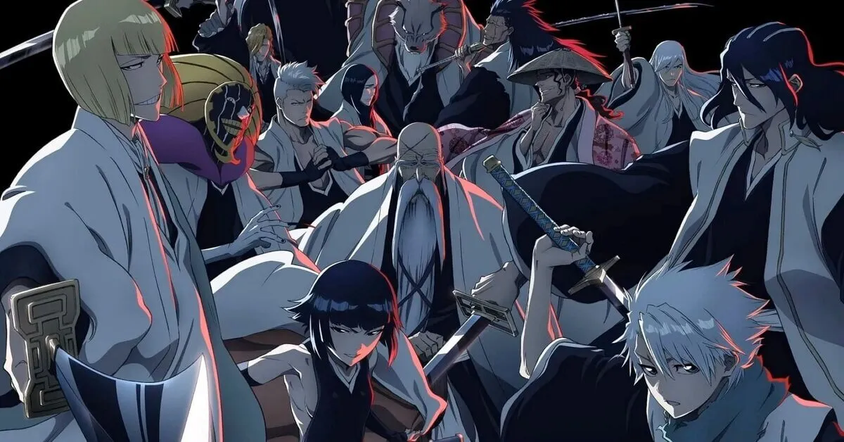 Shinigamis de Bleach usando kimonos e espadas.