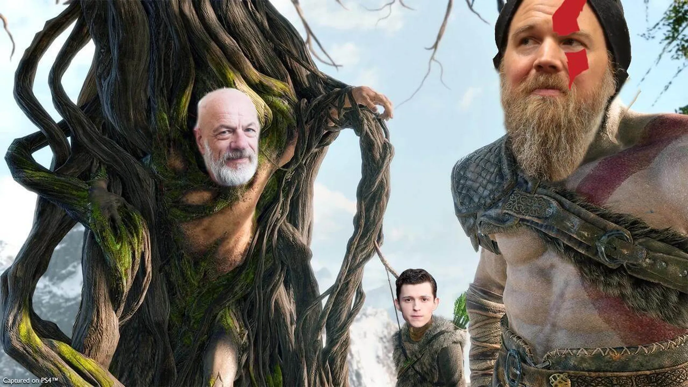 Montagem de personagens da nova série de God of war