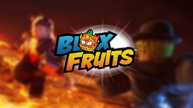 Imagem de fundo com dois personagens do Jogo blox fruits e o logo na frente