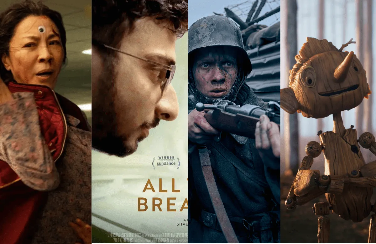 Tudo em Todo Lugar ao Mesmo Tempo, Nada de Novo no Front, Tudo O que Respira, Pinóquio por Guillhermo Del Toro e mais, são indicados ao Oscar 2023. Foto: Reprodução/Netflix. Divulgação/HBO Max e A24