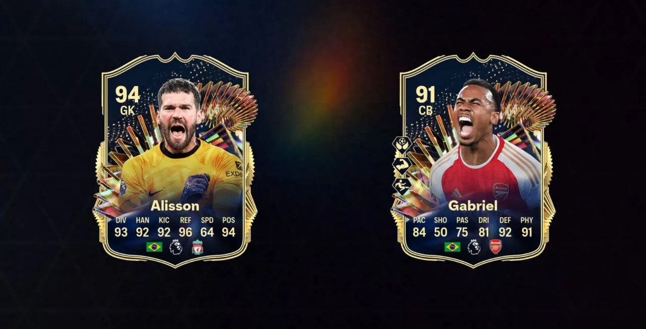 Alisson e Gabriel Magalhães em suas cartas do EA FC 24