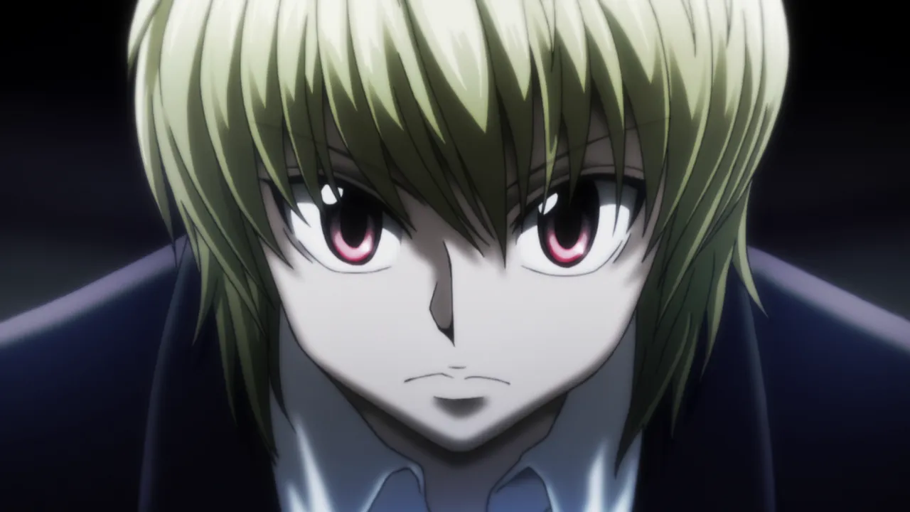 Kurapika sentado, pensando em algo.