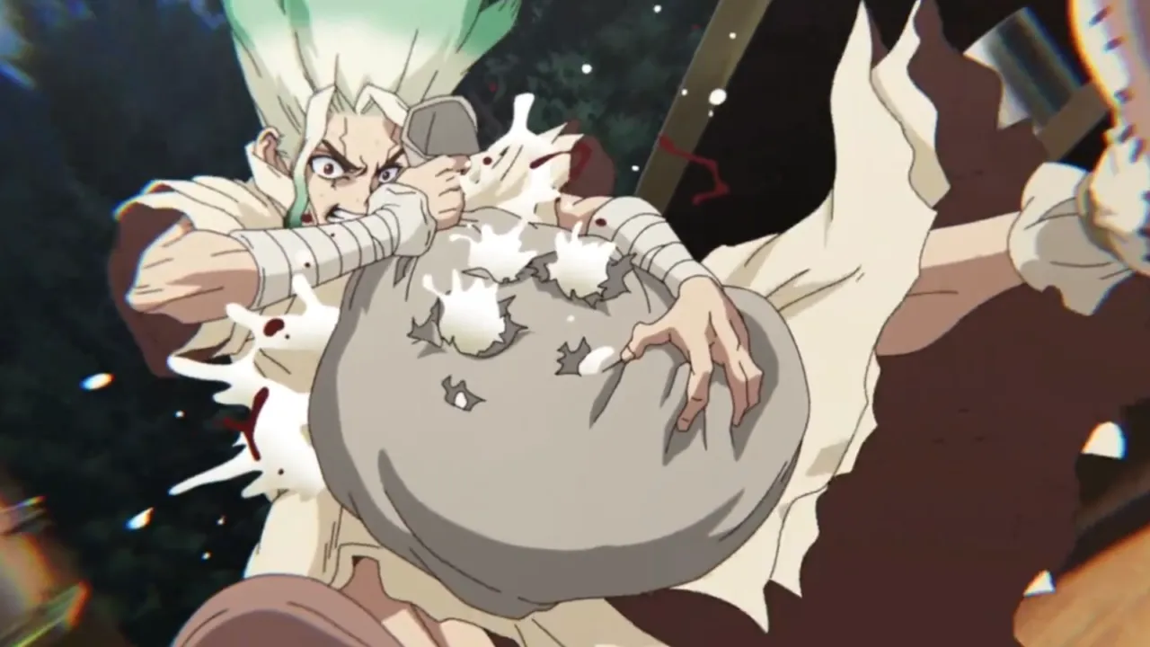 Em Lock On, o oitavo episódio da quarta temporada de Dr. Stone, Senku é atingido por um disparo mas se protege