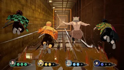 Imagem do jogo demon slayer sweep the board com os personagens de demon slayer de costas