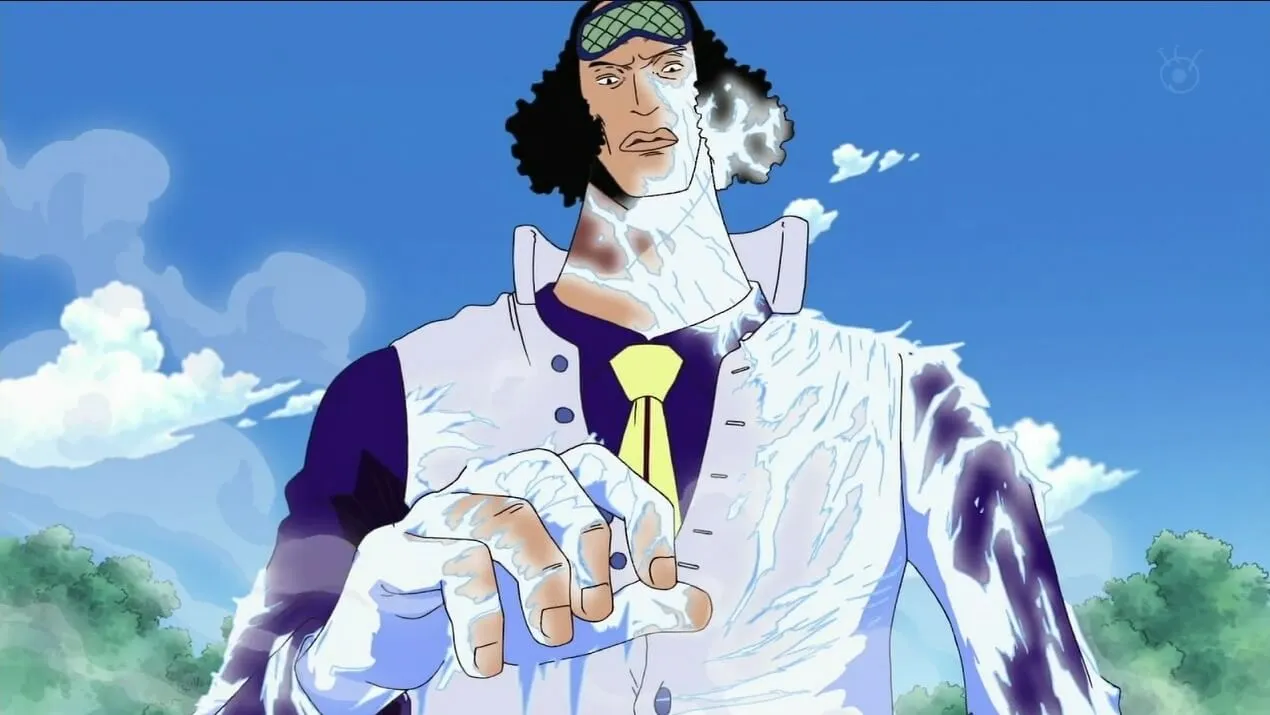 Aokiji com gelo no poder após usar o poder da sua Akuma no Mi