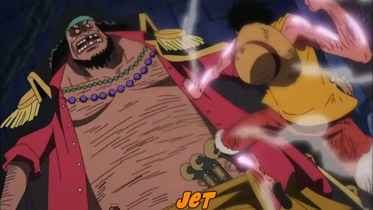Luffy se preparando para dar um golpe em barba negra