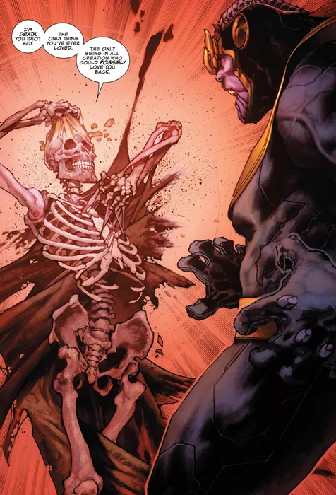 Morte revelando sua verdadeira natureza para Thanos