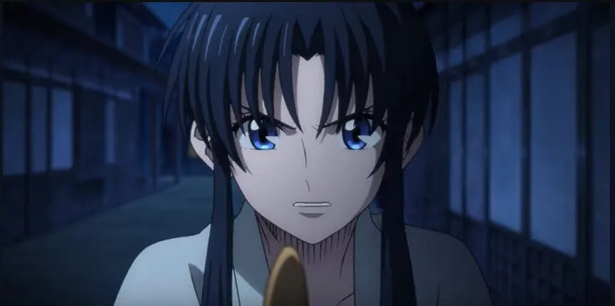 Kaoru segura uma espada de madeira