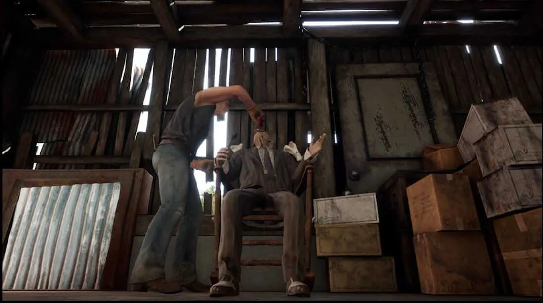 Johnny alimentando o Avô - Foto: Reprodução / The Texas Chain Saw Massacre / Gun Interactive