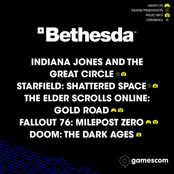 Lista de jogos da Bethesda que estará na Gamescom 2024. Foto: Divulgação