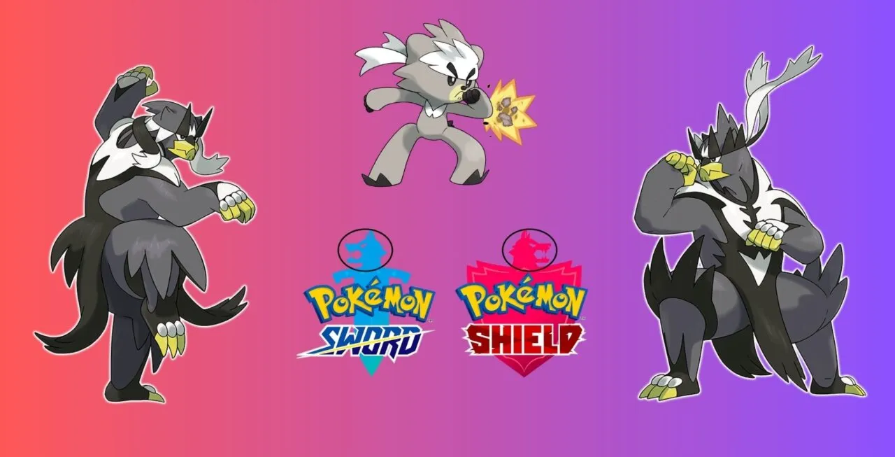 Kubfu, Urshifu Rapid Strike Style e Urshifu Single Strike Style em fundo degradê