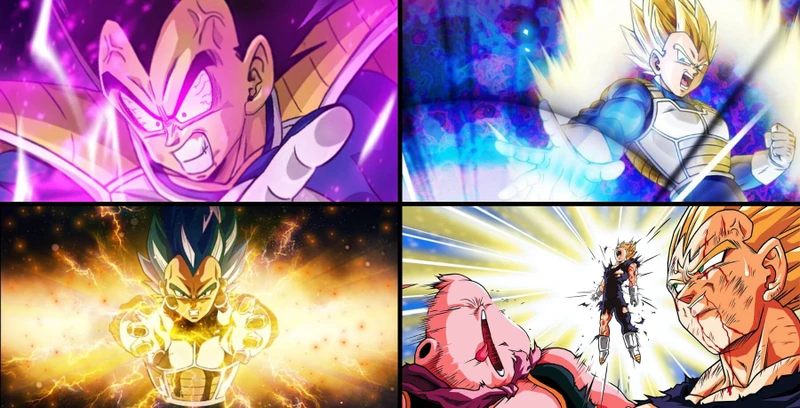Cenas em que Vegeta usa suas técnicas: Galick Gun, Big Bang Attack, Final Flash e Explosão Final