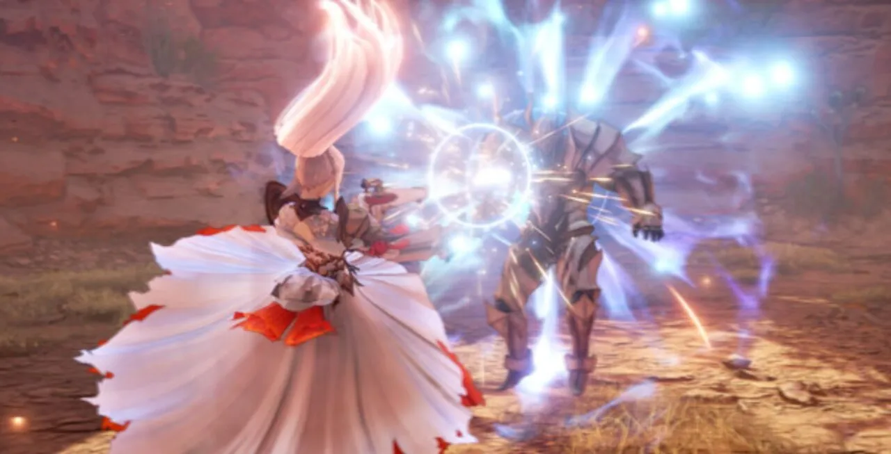 Cena de combate no jogo Tales of Arise