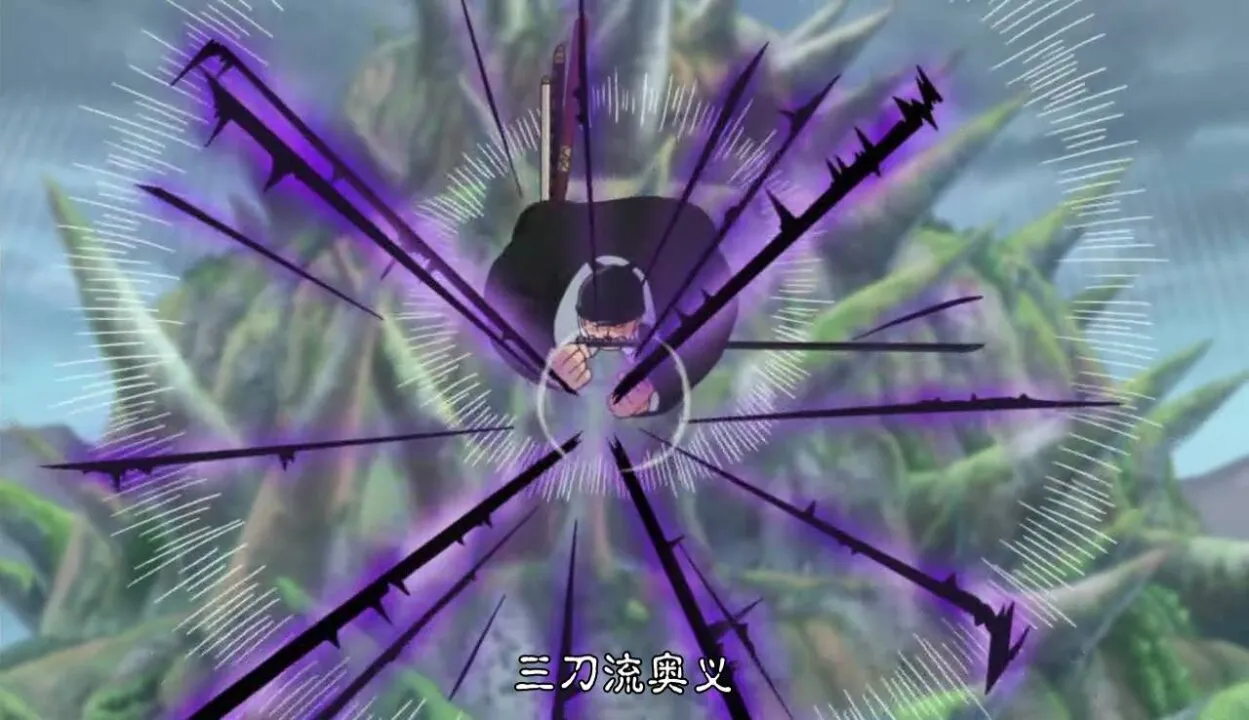 zoro lançando um ataque contra pica