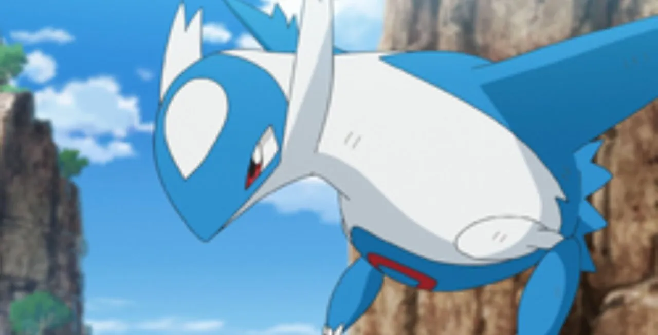 Latios voando com olhar sério