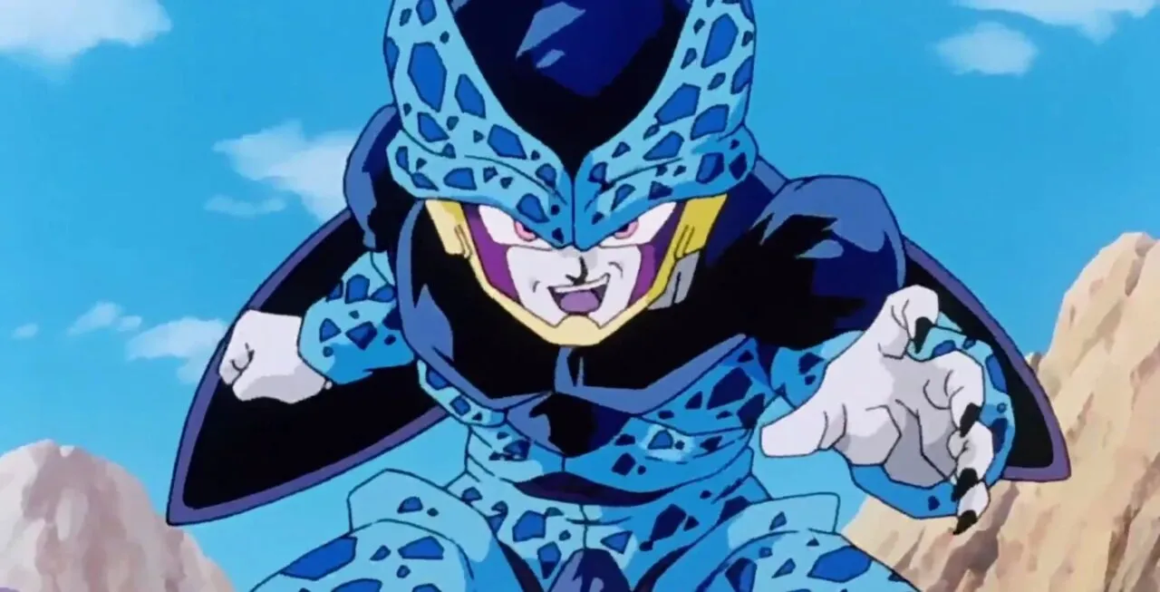 Cell Jr. sorrindo em pose de combate